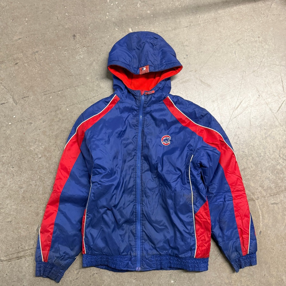 Chicago Cubs MLB Hooded Windbreaker Jacket Blue Red Full Zip Boys‎ XL Mens Small